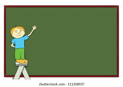 One boy presenting his blank school project.
