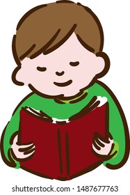 One boy reading a book