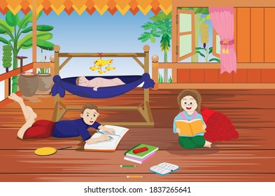 one boy with sister and brother vector design