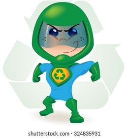 One boy with a uniform ecological super hero. Ideal for educational, instructional and institutional material