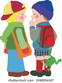 One boy whispering to the other