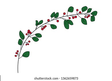 One branch of a Bush with leaves and berries. Summer or spring season illustration,