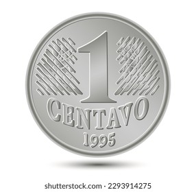 One Brazilian centavo isolated on white background. Vector illustration.