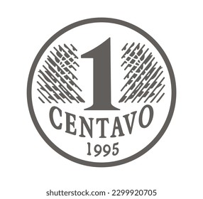 One Brazilian centavo isolated on white background. Vector illustration. Black and white.
