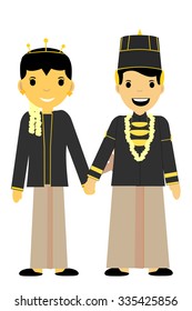 one bride couple Central Java (Indonesia), isolated on white
