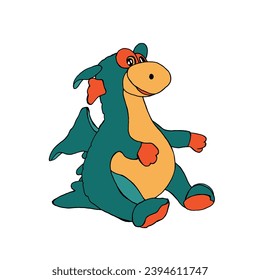 One bright toy dragon, a symbol of the new year, painted in the style of doodles on a white background. Vector EPS10.