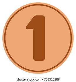 One bronze coin icon. Vector style is a copper flat coin symbol.