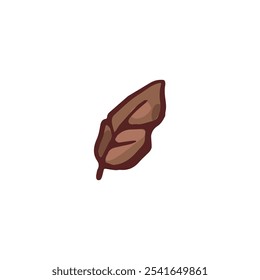 One brown leaf icon. Autumn garden or wild single plant. Hand drawn natural fragrant herbal foliage. Botanical floral vector design element isolated