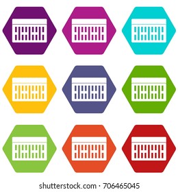 One building brick icon set many color hexahedron isolated on white vector illustration