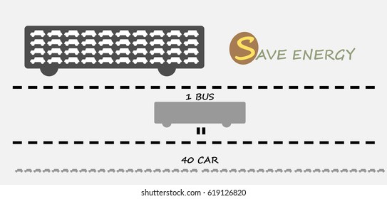 One bus equal 40 car Concept for Save Energy   Vector illustration
