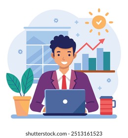 one business men using laptop on office background VECTOR CARECTER 