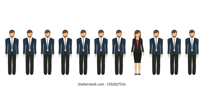 one business woman between businessmen vector illustration EPS10
