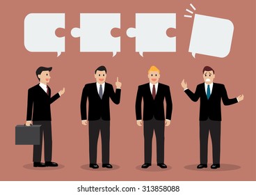One businessman is talking differently than others. Business concept