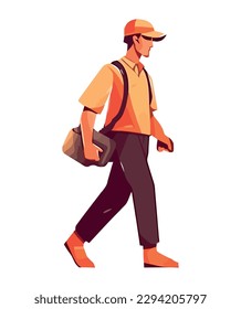 One businessman walking with backpack isolated