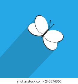 One Butterfly. Vector Icon in Flat Style with Long Shadow. Logo for Your Company