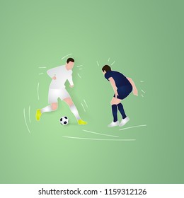 one by one dribbling ball, football player. soccer paper cut design style.