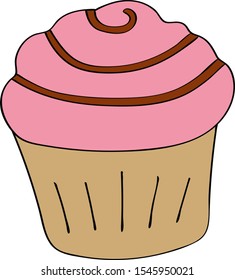A one cake on a white background. A pink cupcake. Vector for card,poster, cover.