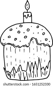 One cake. Vector drawing by hand for Easter. Design of a postcard, cover or poster.