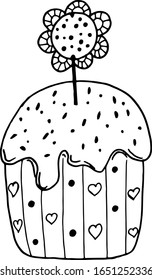 One cake. Vector drawing by hand for Easter. Design of a postcard, cover or poster.