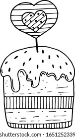 One cake. Vector drawing by hand for Easter. Design of a postcard, cover or poster.