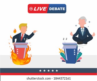 one candidate pointing while the other calm in live debate for presidential election 