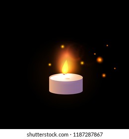 One Candle. Vector illustration isolated on black background.