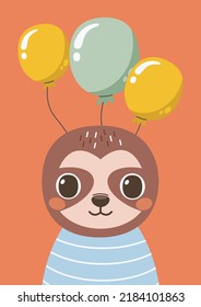 One card or poster from the cute animal collection. Festive sloth.