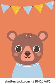 One card or poster from the cute animal collection. Festive bear.