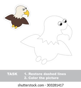 One cartoon eagle to be traced. Restore dashed line and color picture! Trace game for children.
