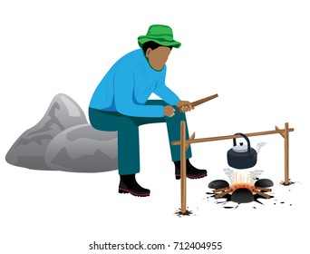 one cartoon man with kettle vector design