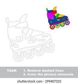 One cartoon roller skate. Restore dashed line and color picture! Trace game for children. 