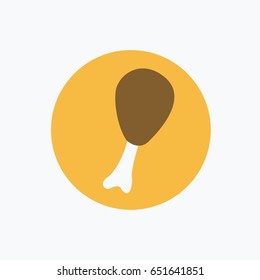 one cartoon simple tasty fried chicken icon or symbol flat design style . meat isolated in a rounded circle like a button for web and app in restaurant menu
