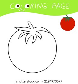 One cartoon tomato. Restore dashed line and color picture. Trace game for children. Easy educational kid game. Simple level of difficulty.