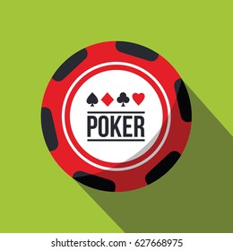 one casino play game isolated shape vector like heart, spade, diamond & club and text poker. single red, white & black color chip isometric illustration simple & clean with shadow for business