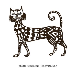 One cat decorative domestic fantasy cartoon character, vector illustration isolated on white background