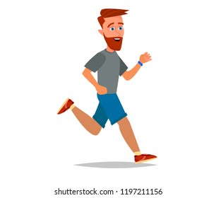 One caucasian man runner jogger running jogging. Vector illustration in cartoon style.