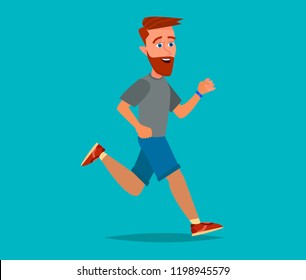 One caucasian man runner jogger running jogging. Vector illustration in cartoon style.