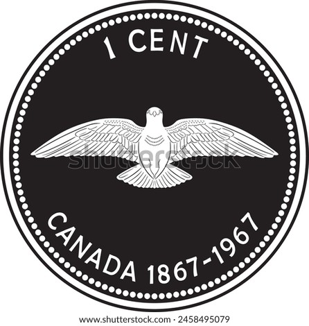 One cent Canada coin doubled die legend 1967 vector design handmade silhouette