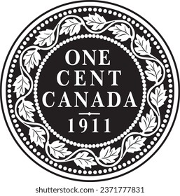 One cent Canada dollar coin vector design handmade silhouette.