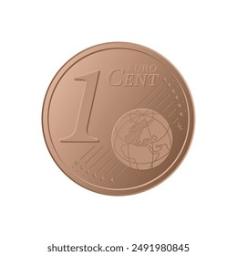 One cent euro coin - Euro 1 cent coin isolated on white background. Currency of the European Union - vector illustration