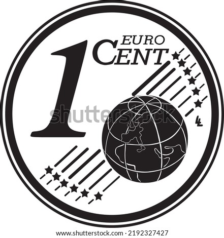 one cent euro coin handmade design silhouette vector