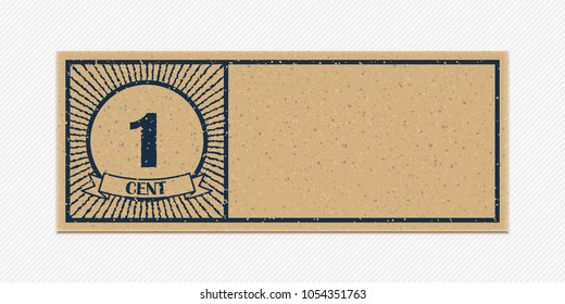 One cent merchandise coupon. High detail grunge paper or cardboard. Vintage coupon. Retro coupon template. Vector illustration. Old style free discount blank voucher. Realistic vector illustration.