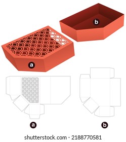 One chamfered corner tray and stenciled Japanese pattern cover die cut template and 3D mockup