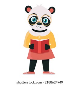 One character from the collection: schoolchildren are animals. Panda schoolgirl in glasses with an open book.