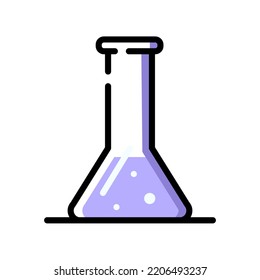 One chemistry purple flask. Line art.