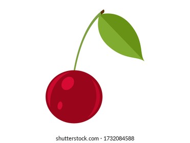 Una cereza con cierre de hojas. Comida saludable y comida deliciosa. Gráficos vectoriales en un fondo blanco.