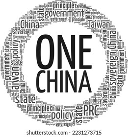 One China Policy word cloud conceptual design isolated on white background.