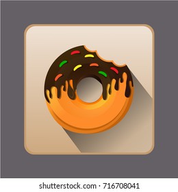 One chocolate donut in cartoon style, Flat designed style. Vector illustration.  