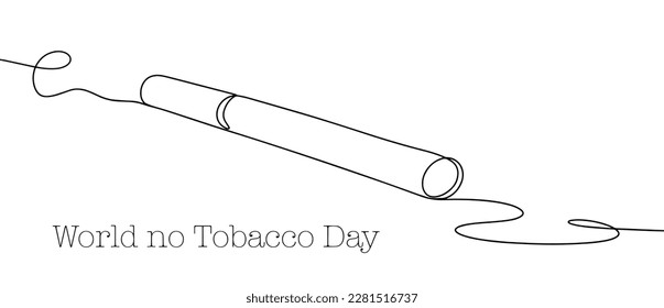 One cigarette drawn with a continuous line. Harm of smoking on the human body. For different types of use. World No-Tobacco Day. Vector illustration