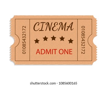 One cinema ticket isolated on white background. Vector illustration